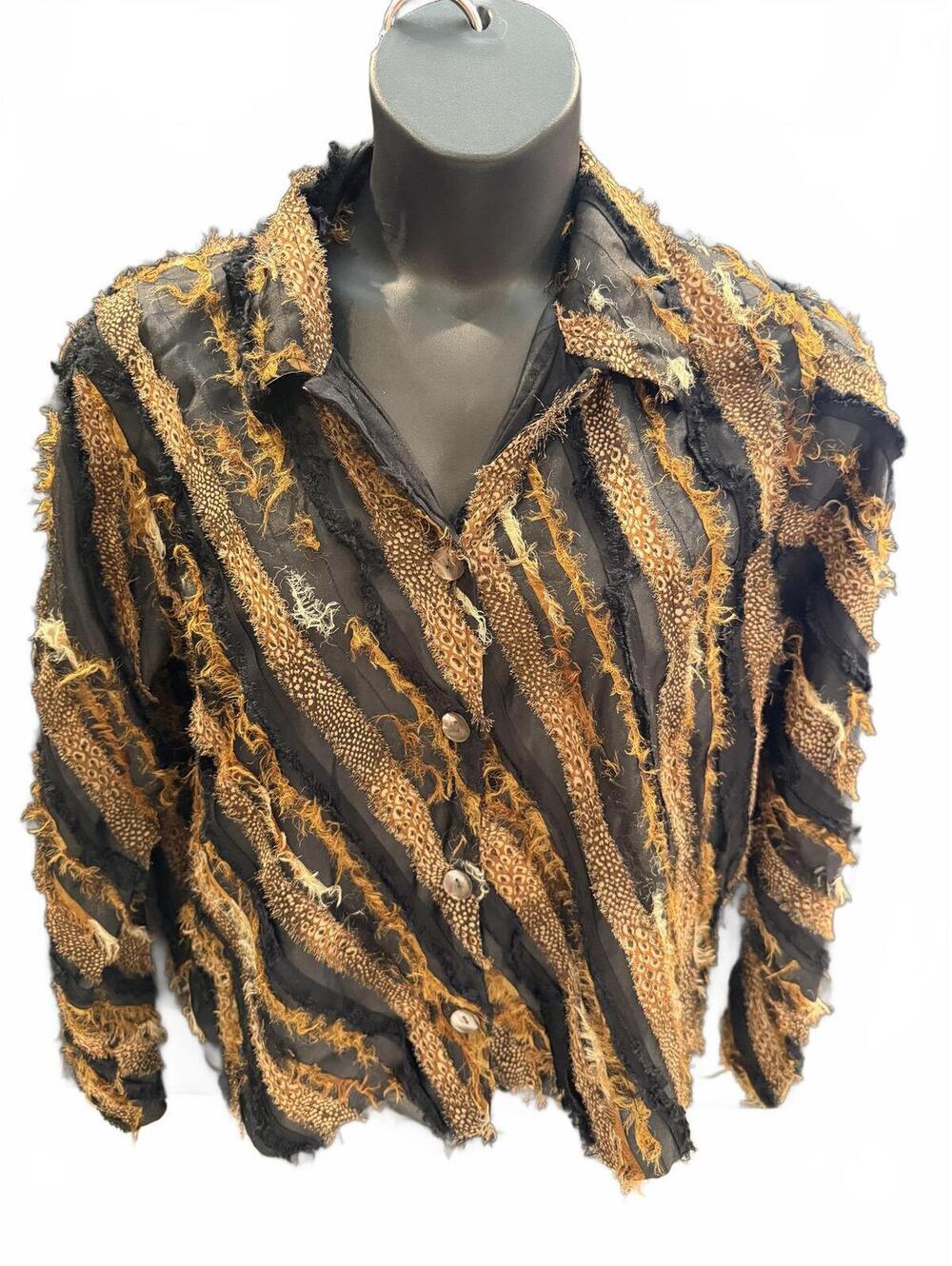 Tantrums Collection striped shirt leopard print unique long sleeve size XL uniqu